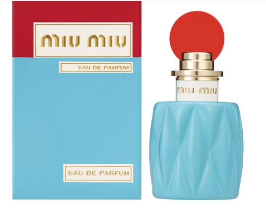 Miu Miu Eau de Parfum bottle and packaging on a white background
